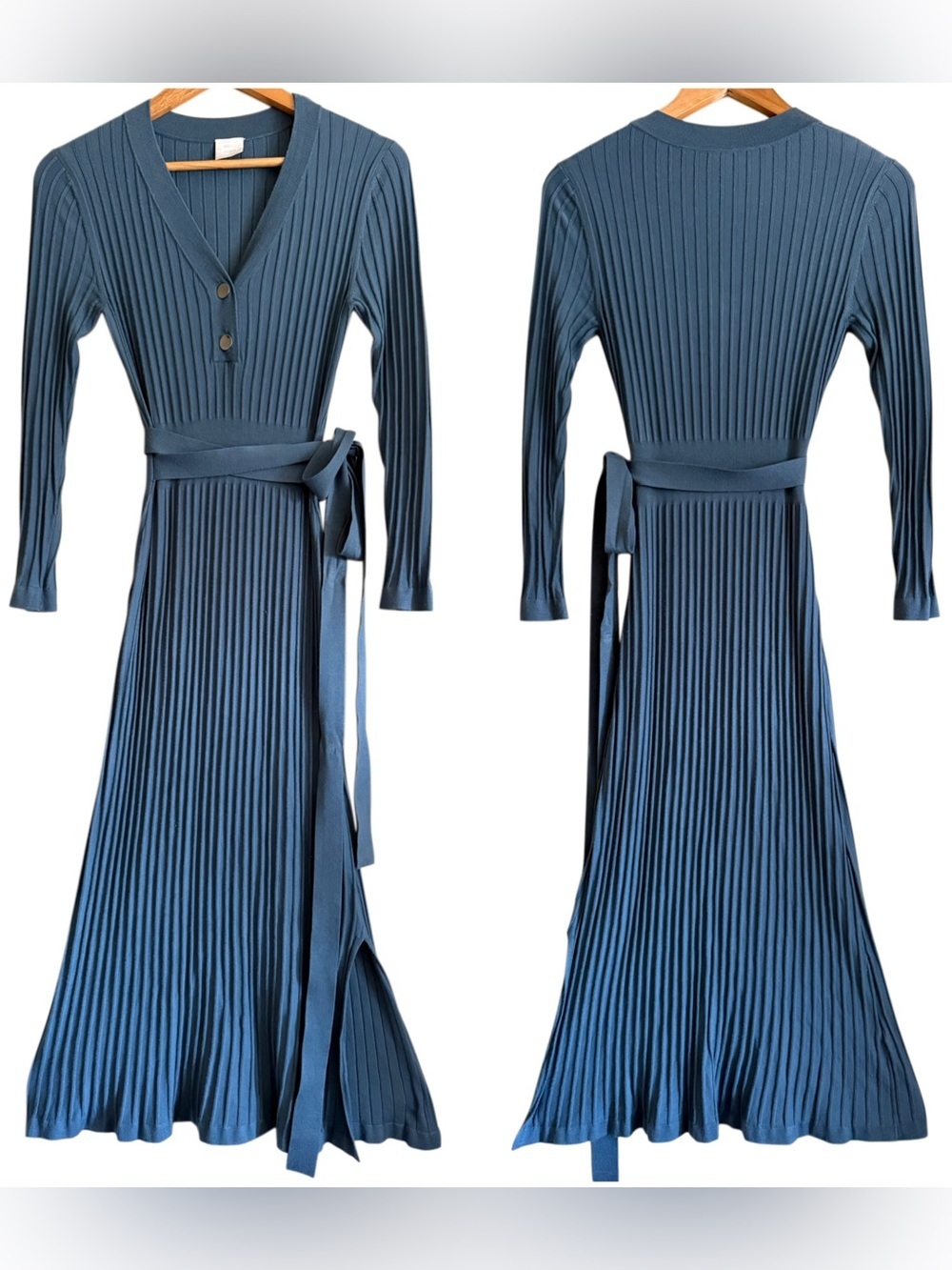 8 By Yoox Trendy Ribbed Stretchy City Chic Contemporary Belted Midi Dress Size S